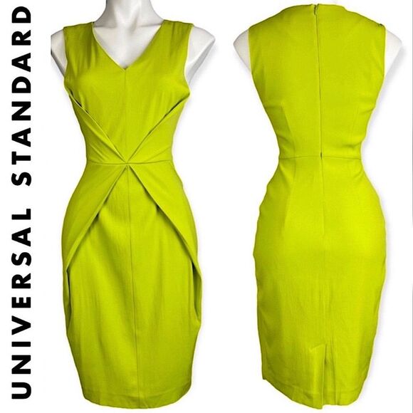 Universal Standard Raven Fitted V-neck Sleeveless Dress Lime Highlighter Green 4 - Picture 2 of 16